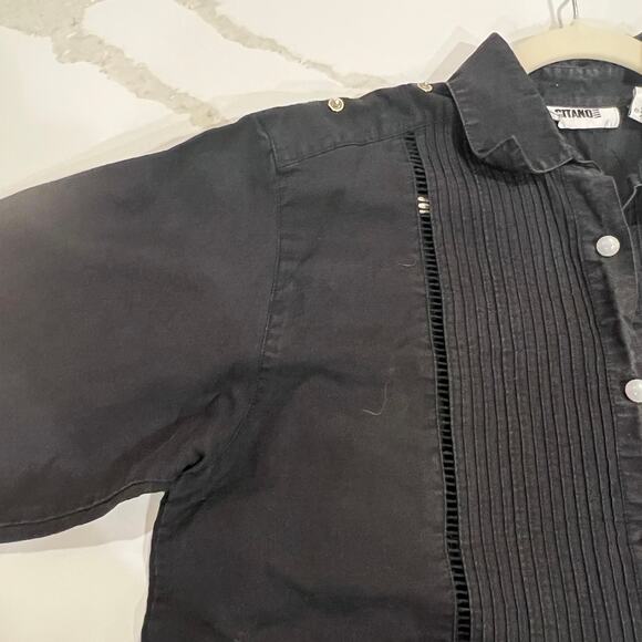 Vtg Gitano ramie cotton blend button up blouse black medium snap shoulder - Picture 5 of 9